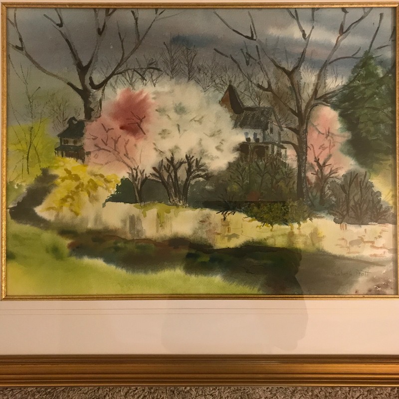 Elizabeth Pratt (Cape Cod 20thC) Landscape with Houses Watercolor Painting gallery