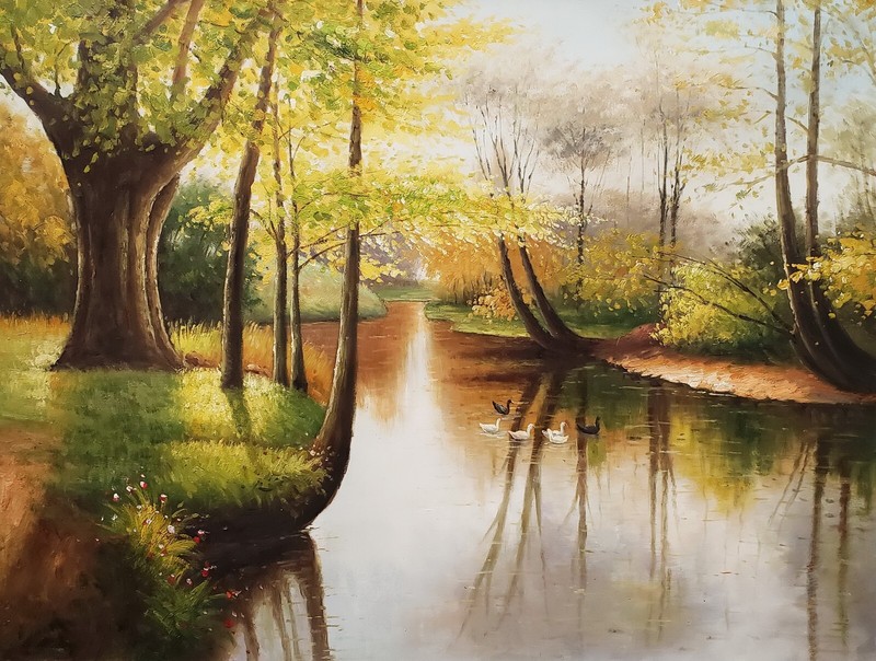 Forest Lake, 36×48 – 100% Hand painted Oil Painting on Canvas