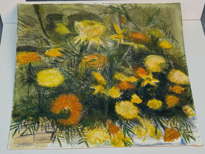 MAYBE INGRID SLOT SIGNED ORIGINAL PAINTING INK & WATERCOLOR FALL FLOWERS 1965 65 gallery