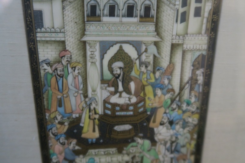 Vintage Framed Islamic India Miniature Painting Ethnic Taj Mahal Wedding 4"x7" gallery