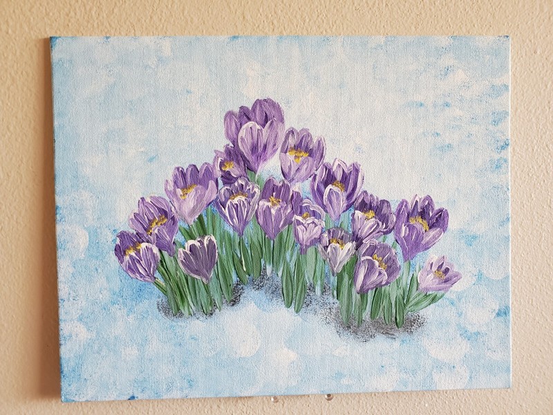 Handmade Painting Acrylic Art Panel 11x14x1/16 Decor Snowdrops Crocus Flowers…