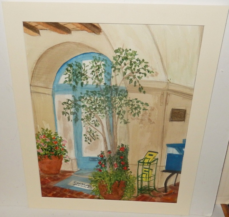 GALE DRIVER «MALAGA COVE PLAZA» PALOS VERDES CA. ORIGINAL WATERCOLOR PAINTING