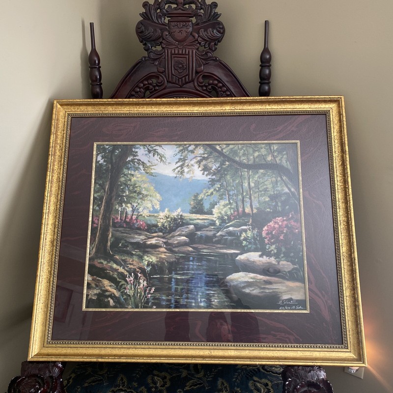 B SIKES ARTIST GARDEN LITHOGRAPH GOLD WOOD FRAME MATTED HAND SIGNED #450