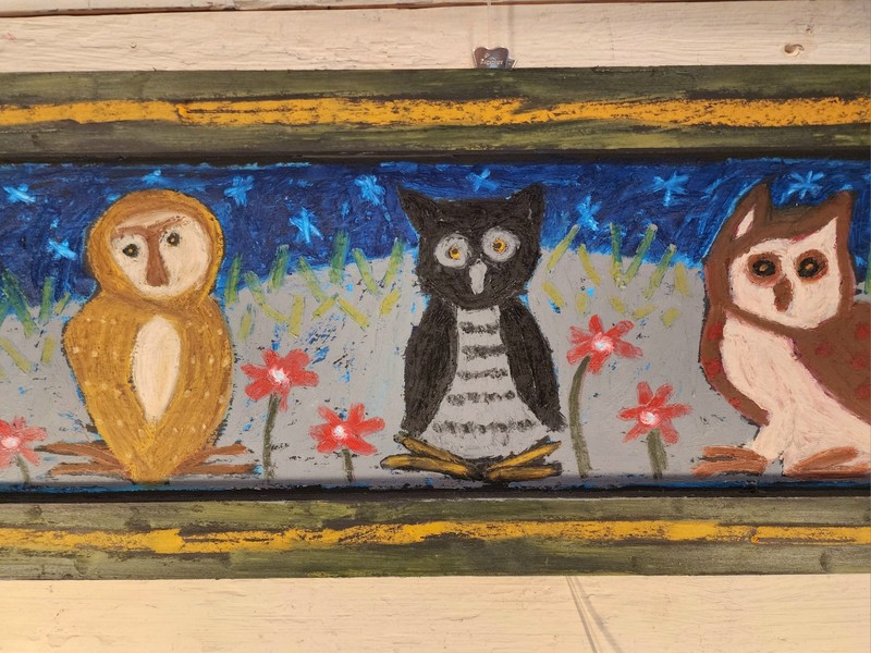 John Sperry Outsider Southern Primitive Folk Art Birds OWLS Painting In The HOOT gallery