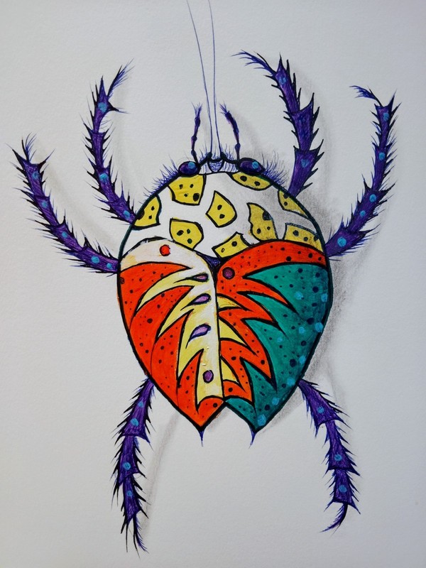 Original Art Acrylic Painting Insect Tick Colors Original Size 9 x 12 inches