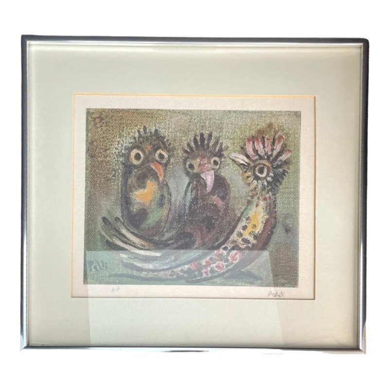 Israel Paldi Three Birds Lithograph Signed A.P. Artist Proof Framed Art
