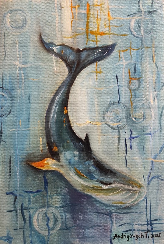 art 412 original painting 25x20 сm oil on canvas TA sperm whale modern gallery
