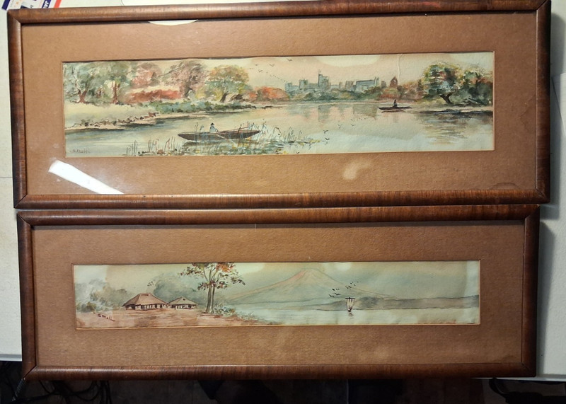 2 VINTAGE.EXCLUSIVE.Pair of Framed Painting, Lake Side View Signed martha small