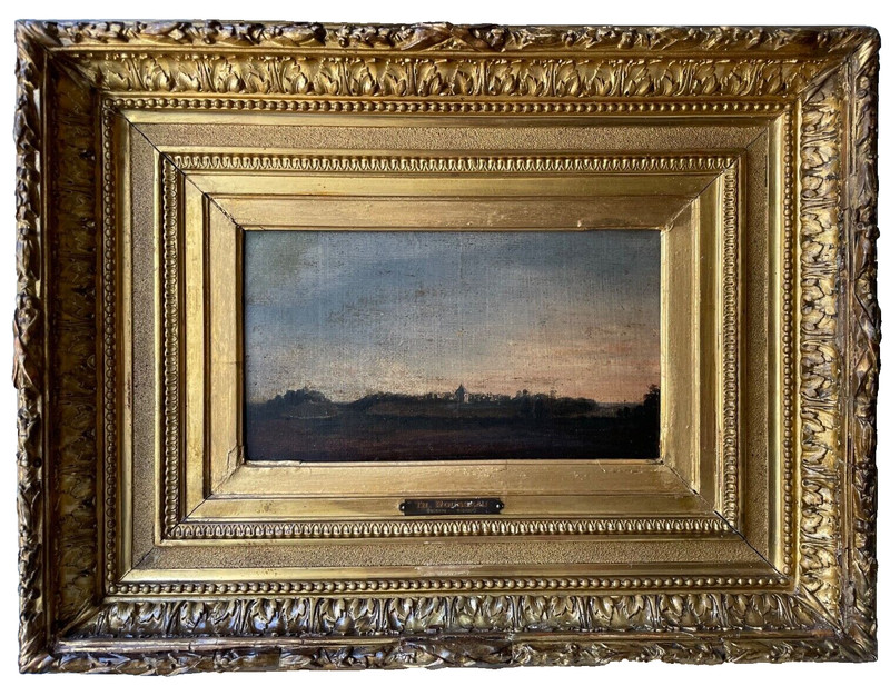 Theodore ROUSSEAU 19th Barbizon – OIl Canvas Painting – Landscape at Sunset