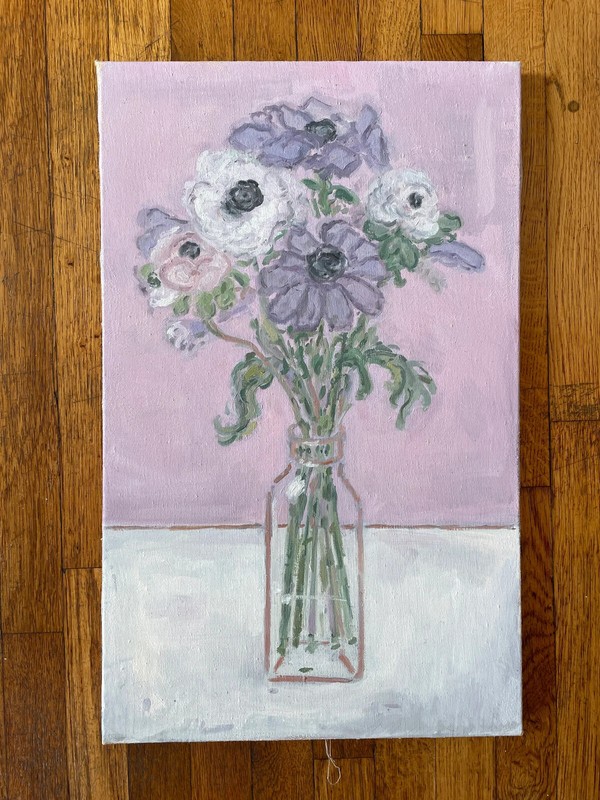 ORIGINAL «Flowers with Pink and White», oil painting flower floral Impressionism