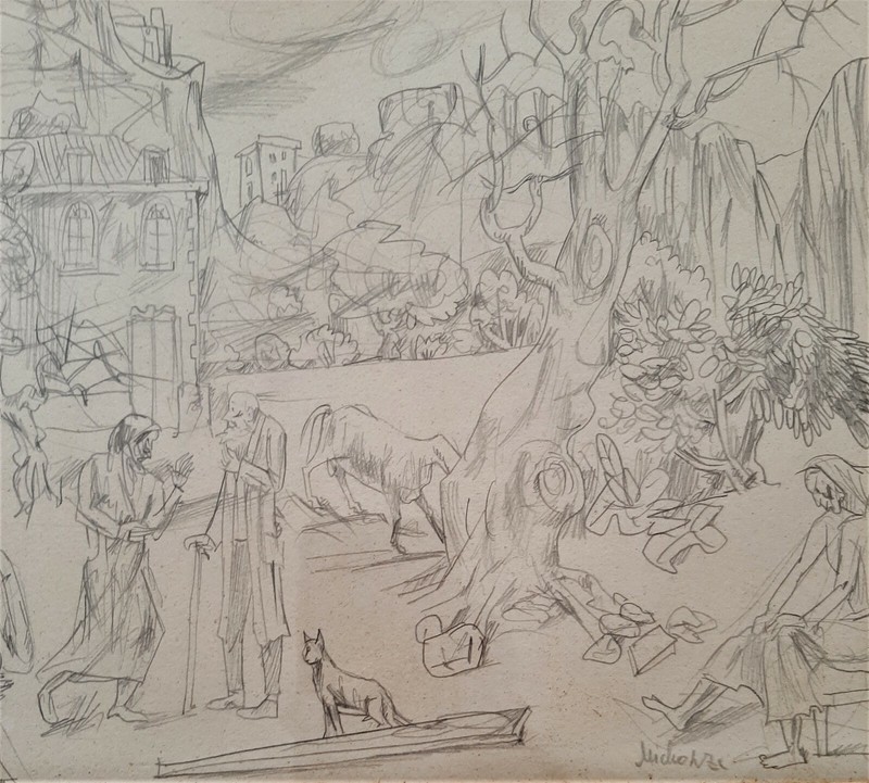 Gregoire Michonze (1902–1982), Pencil on Paper, Daily Life Scene , Signed gallery