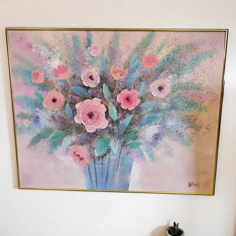 1960's Signed Lee Reynolds Oil on Canvas Original Painting - Bouquet of Flowers gallery