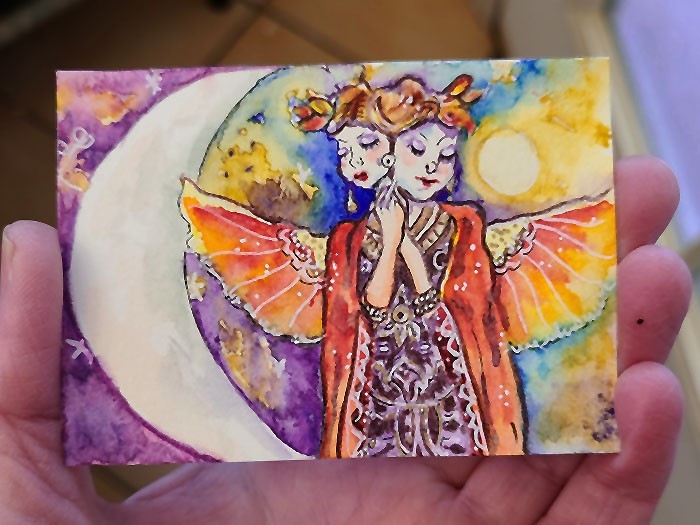 ACEO Original Painting OOAK - Moon Goddess - Bartshe gallery