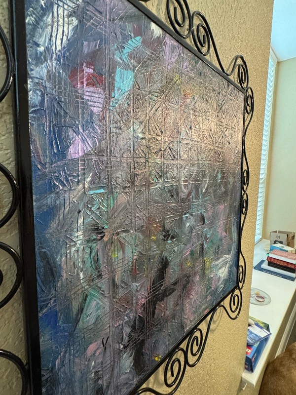Dennis Van Veen Signed 2004 Impasto Outsider Art Painting Framed in Wrought Iron gallery