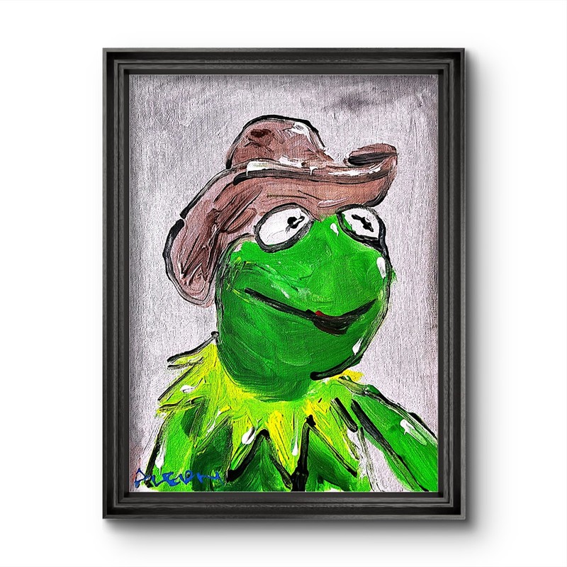 Aleph Original Kermit the Frog Painting 9×12 Pop Art Acrylic Canvas Wall Decor