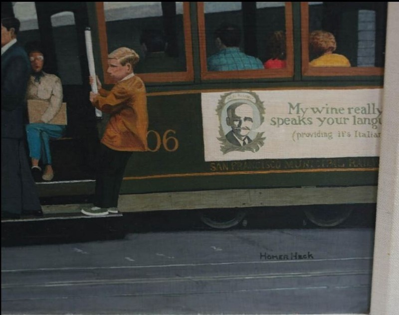 Homer Heck Egg Tempera painting Powell and Mason Trolley Car San Francisco c1960 gallery