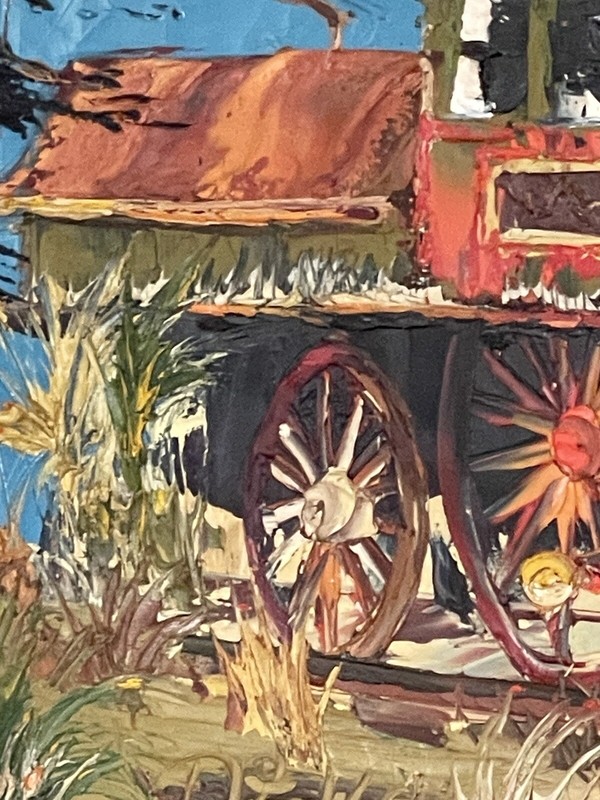BILL DICKEY MODERN ABSTRACT TRAIN OIL PAINTING OLD VINTAGE RAILROAD LANDSCAPE gallery