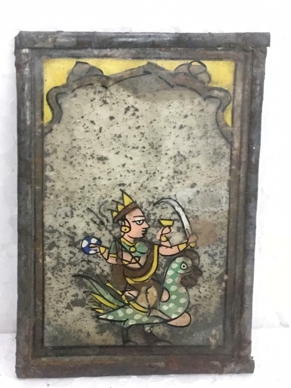 OLD VINTAGE RARE ORIGINAL RELIGIOUS HINDU GOD GUJARAT's REVERSE GLASS PAINTING gallery