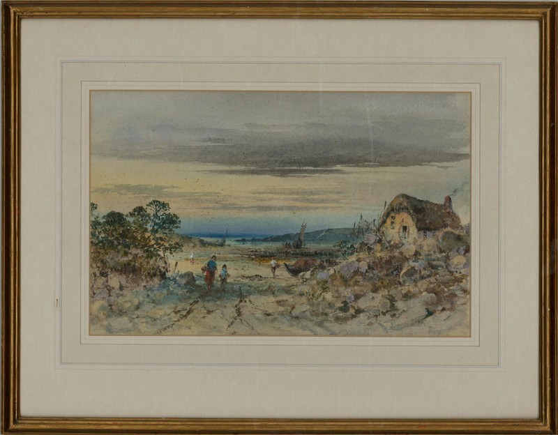 Mid 20th Century Watercolour – Fishing Town Scene with Figures