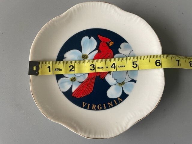 Wall Decorative Hand Paint Plate, Cardinal Bird 6" Inch Round Virginia Souvenir gallery