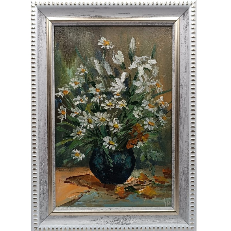 Wildflowers in Ceramic Vase Small Textured Painting Original Bouquet Decor