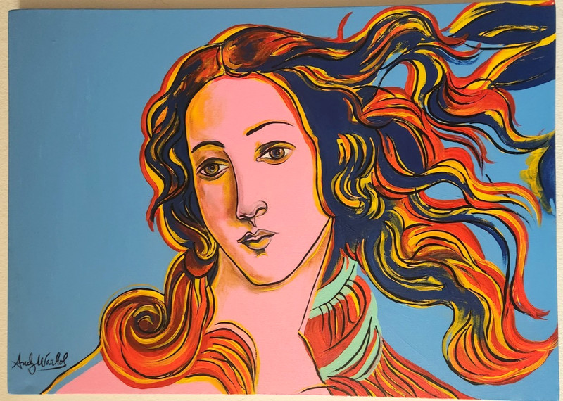 ANDY WARHOL 28×20 in. Oil on canvas (Birth of Venus) signed & stamped. Pop art