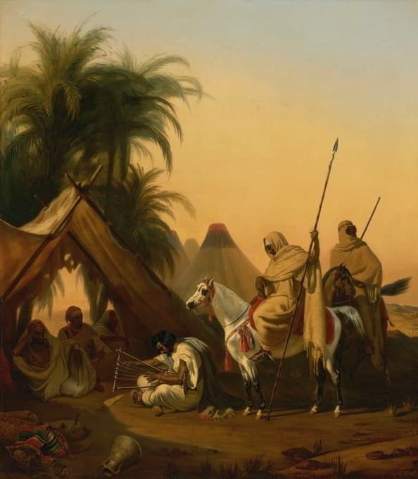 oil painting on canvas-Horsemen And Arab Chiefs Listening To A Musician