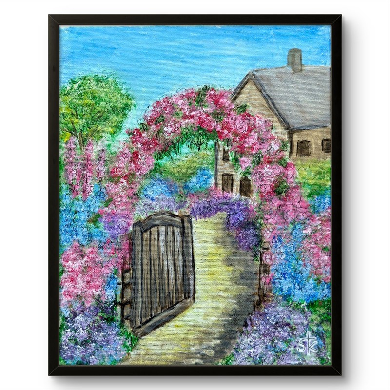 Original Hand Painted 8×10 Impressionist Garden Acrylic Canvas Soft Pastel Art