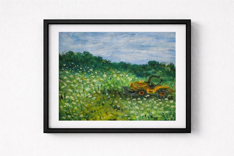 Plein Air Meadow w Tractor Dave’s Veggies Homer NY 8×10 Original Oil Painting