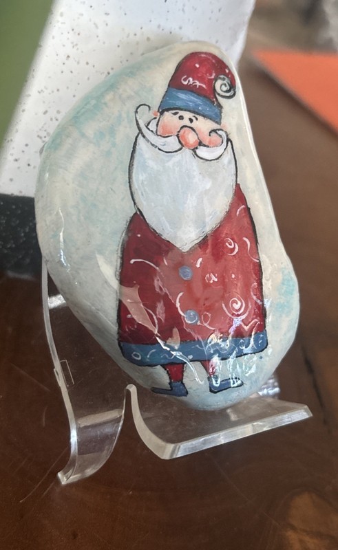 Hand Painted Rock "Folk Art Santa” Collectible Garden Decor Art Gift gallery
