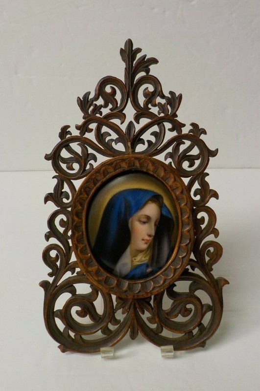 19th C. Miniature Portrait Painting, Ornate Italian Carved Wood Frame (#4)