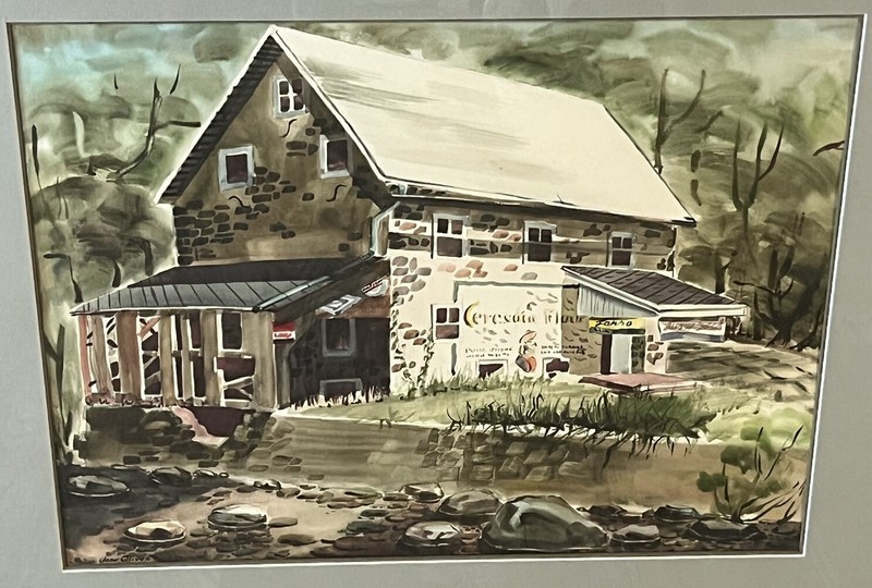 Jane Oliver Watercolor Painting 1943 Pennsylvania Scene 28 by 33 inches Framed