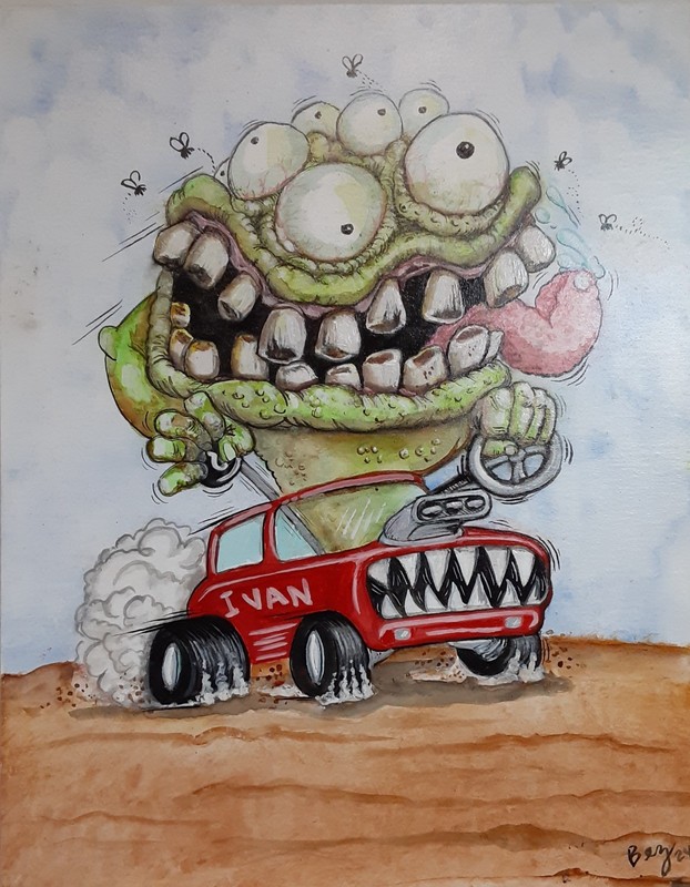 ORIGINAL PAINTING «Ivan the Eye Fink» Kustom Kulture Retro Kitsch Hot Rod art
