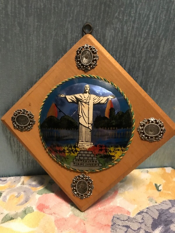 Christ the Redeemer Rio De Janeiro Wood and painted convex glass Wall plaque