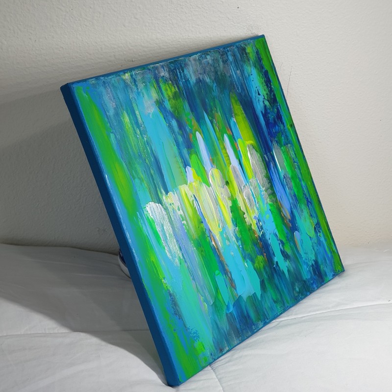 Original Abstract Acrylic Painting (See Video) On Canvas Colorful Vibrant 12x12 gallery