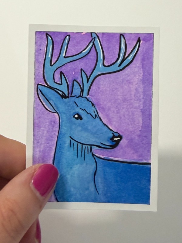 ACEO Original Artwork -Deer 3/5 Blue Horn collection