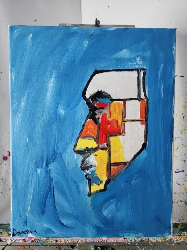 Aleph Original Cubist Face 14x11 Abstract Expressionist Decor Painting Canvas gallery