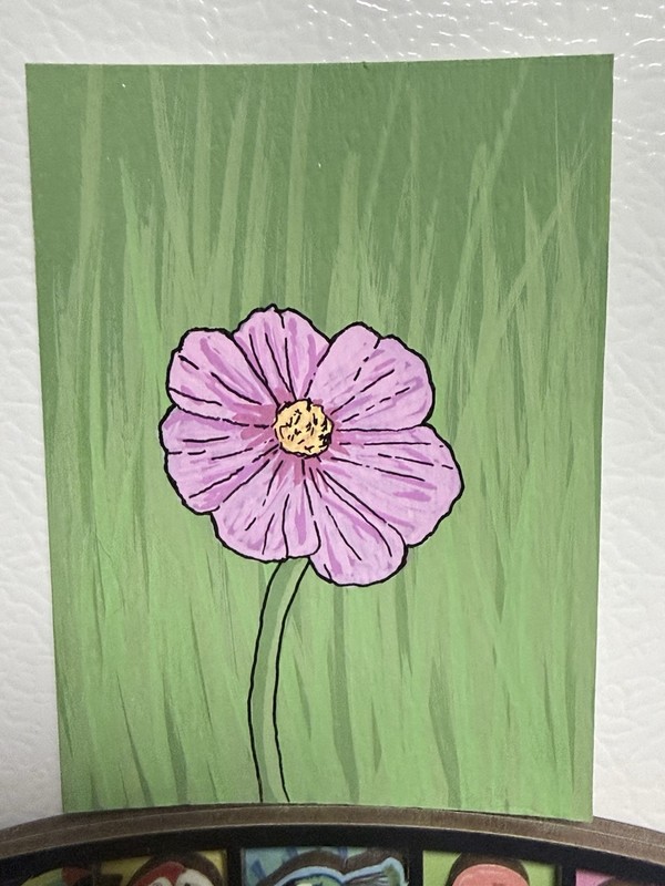 Pink Cosmos Flower ACEO – Acrylic Marker and Micron Pen on Watercolor Paper