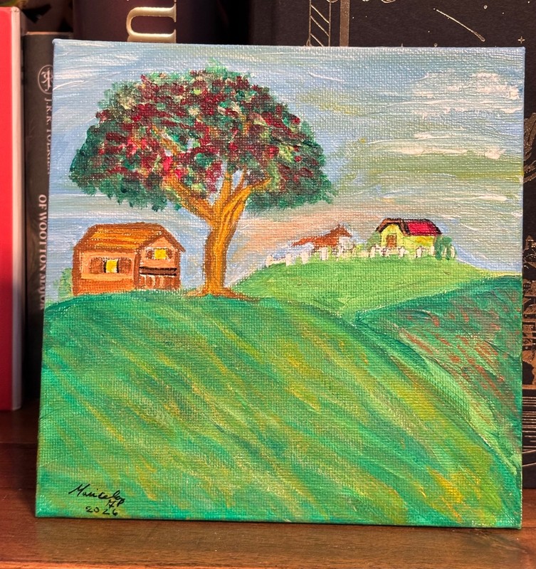 Acrylic Painting Puerto Rico Countryside Red Flamboyan