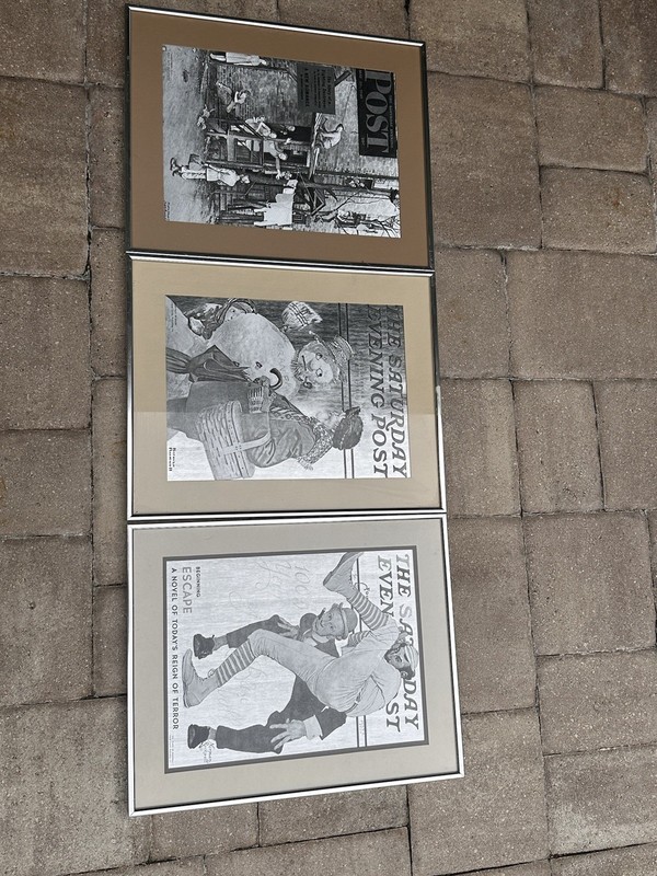 Lot of 3 Vintage silver foil prints framed 20.5inX16.5in