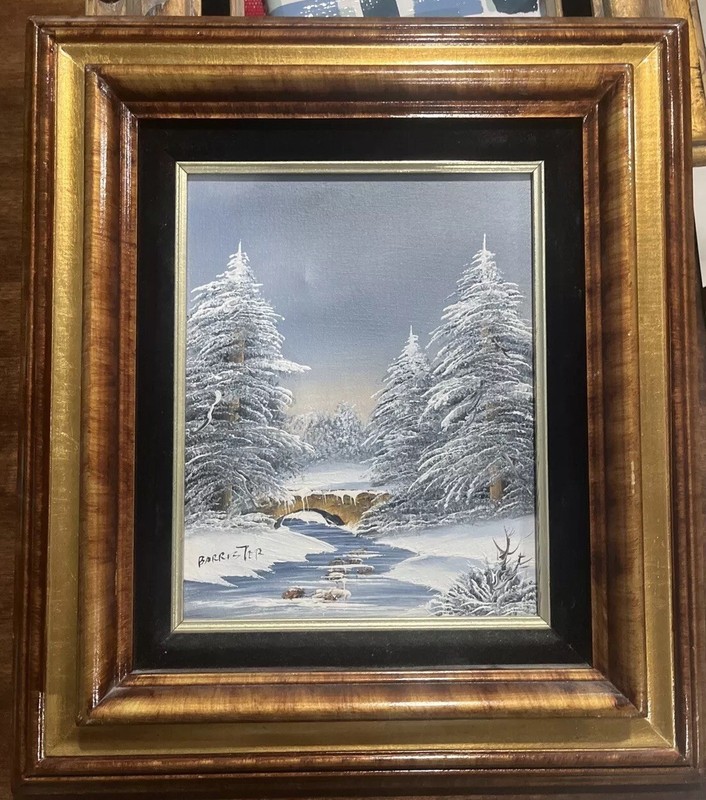 Barrister «Winter Landscape With Bridge Scene» Oil Painting – Signed And Framed