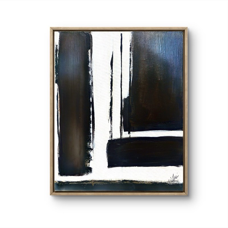 “Quiet” Original Wall Art Signed Canvas Black White Ivory Brown Minimalist