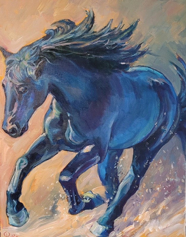 A Running Horse, Original Oil painting, Animal,Contemporary, Size 16″x20″,2023