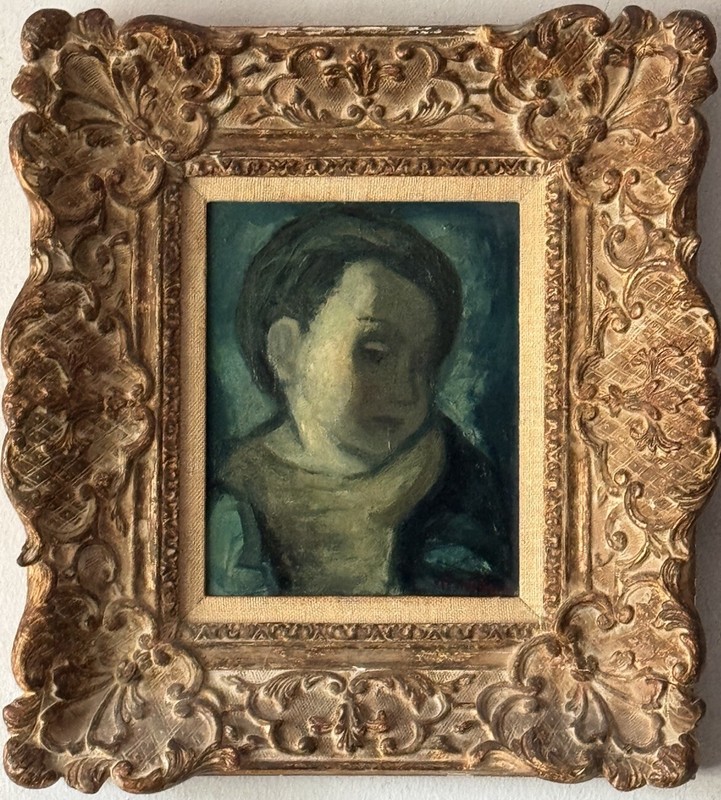 MAX BAND FINE ANTIQUE BOY PORTRAIT IMPRESSIONIST OIL PAINTING OLD MODERN ART 50s