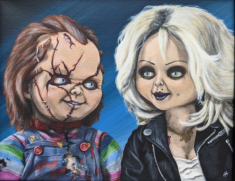 Bride of Chucky Acrylic Painting Charles & Tiffany, Horror Art 8x10 Framed gallery