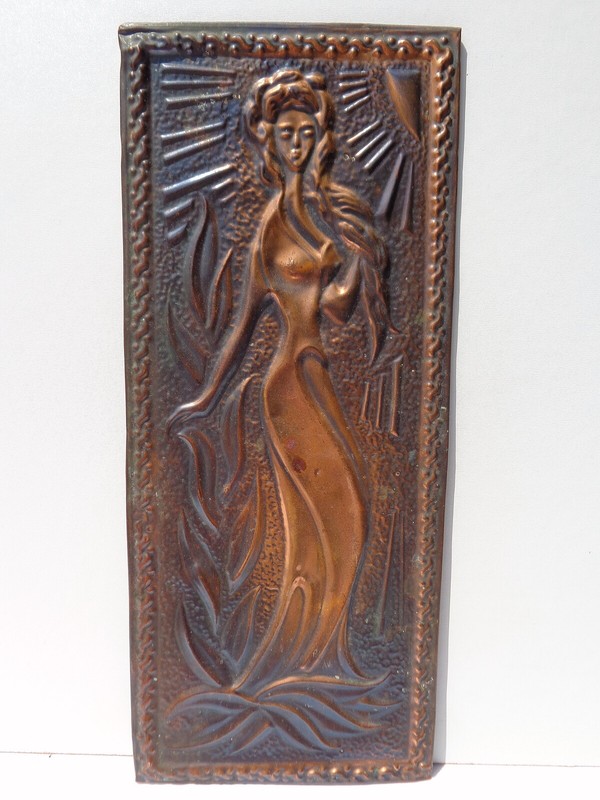Russian Lady Spring Portrait 1982 Vtg Embossed Metal Picture Girl Woman Painting