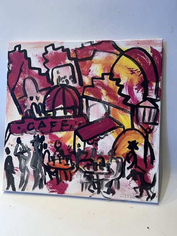 Old Town Düsseldorf Counter Original 40x40 Acrylic Picture Canvas Drawing Unique gallery