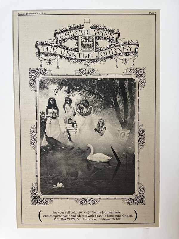 Gentle journey Poster Cribari Rolling Stone 1970 Vintage Ad MID CENTURY
