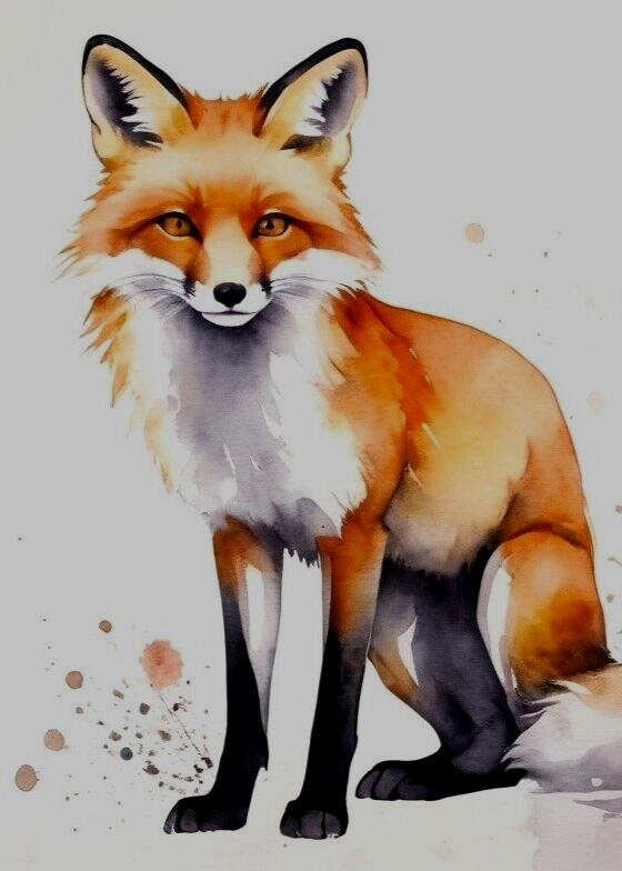 ACEO *PRINT* Mini Miniature Tiny Art Watercolor Cute Young Red Fox by Saulite