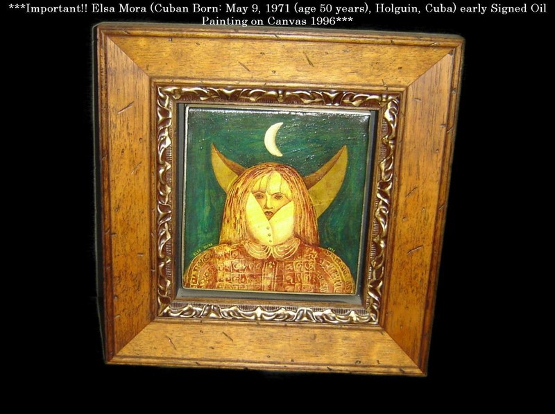 Vintage Important Elsa Mora Cuba Born Contemporary Oil Painting On Canvas 1996.